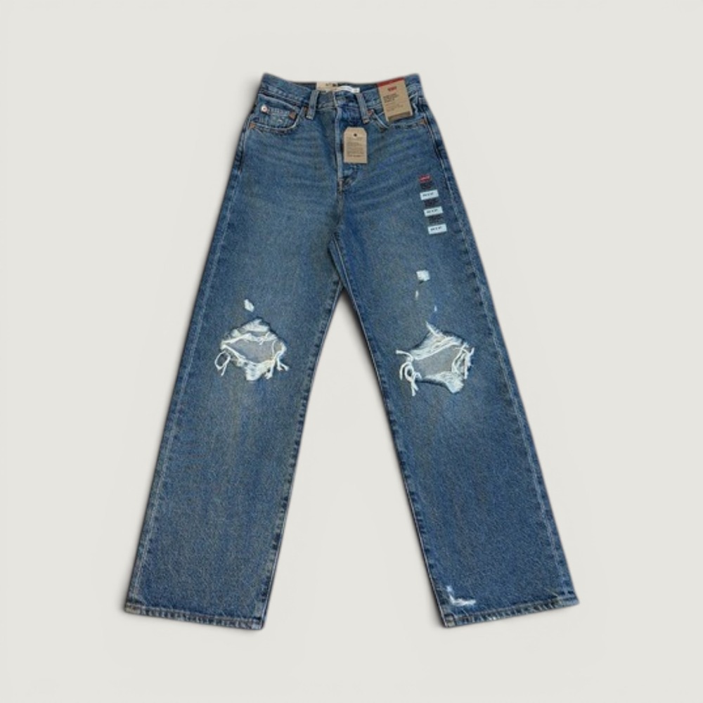 Levis Ribcage Straight Ankle Jeans High Rise Distressed Blue 24 NWT
